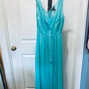 H&M. Long chiffon Aqua green dress. S